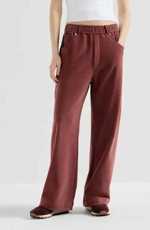 Cotton Smooth French Terry Trousers by Brunello Cucinelli