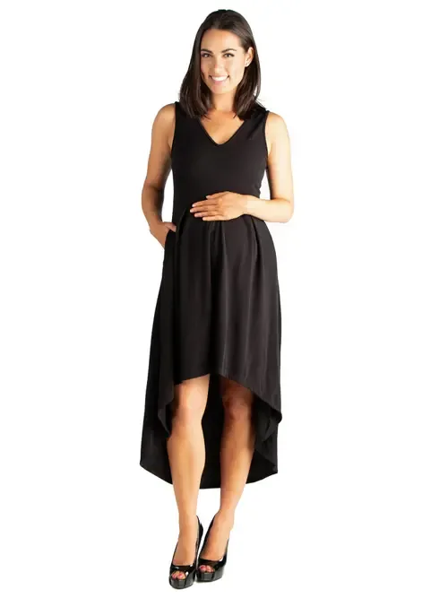 Maternity Sleeveless Fit and Flare High Low Dress