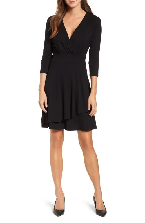 Faux Wrap Drape Dress by Karen Kane