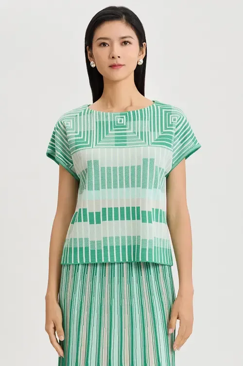 Geometric Jacquard Soft Knit Top by Ming Wang