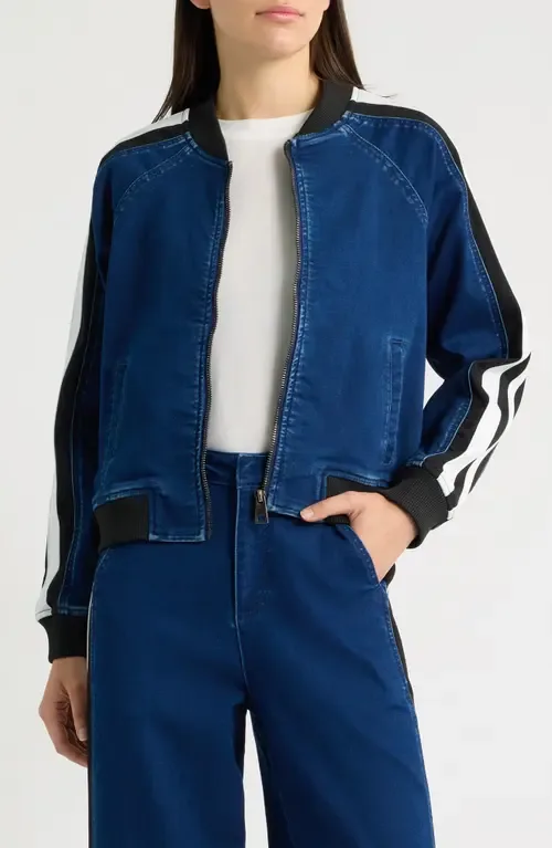 Athletic Stripe Denim Bomber Jacket by CITY BLUES
