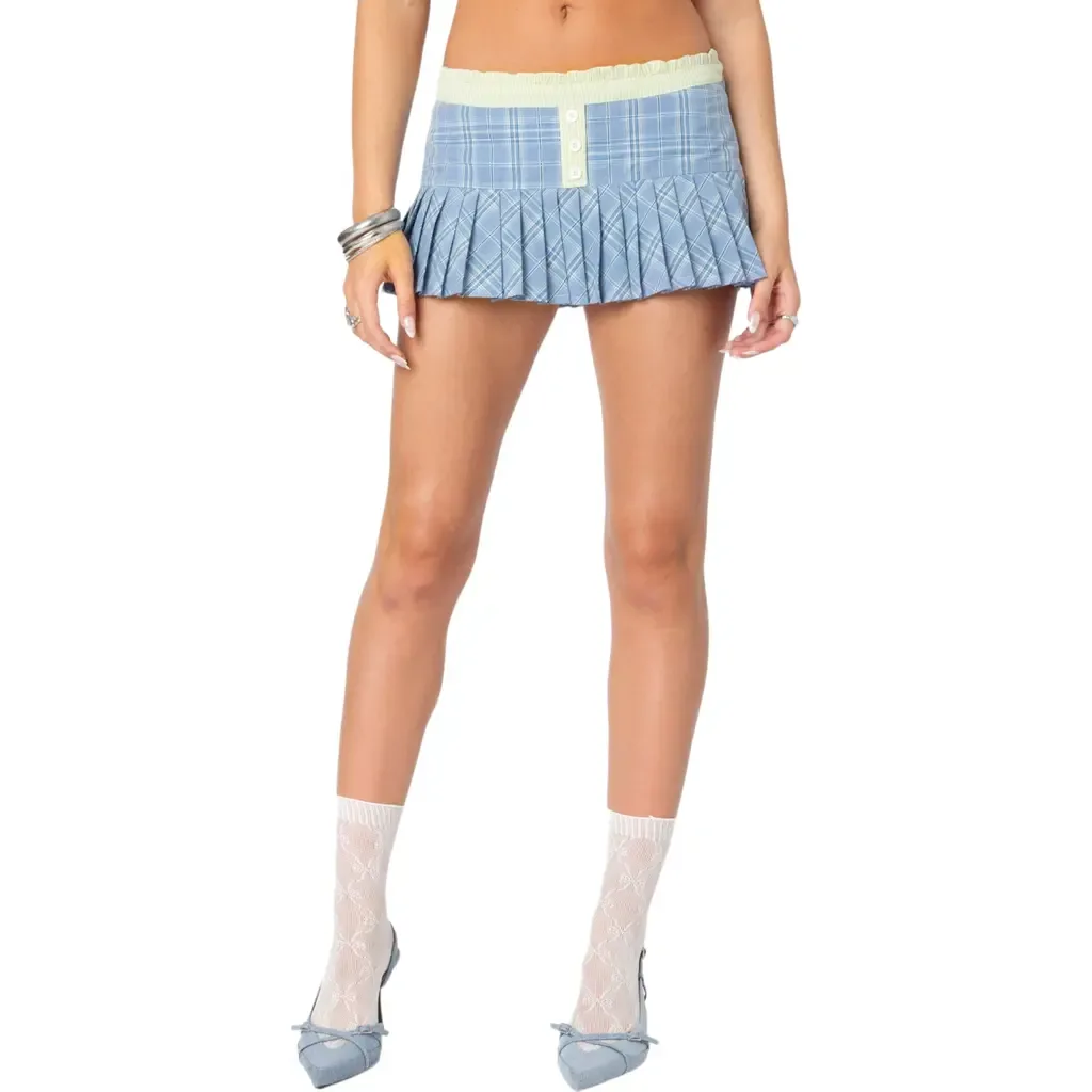 Kayleigh Plaid Pleated Low Rise Miniskirt by EDIKTED