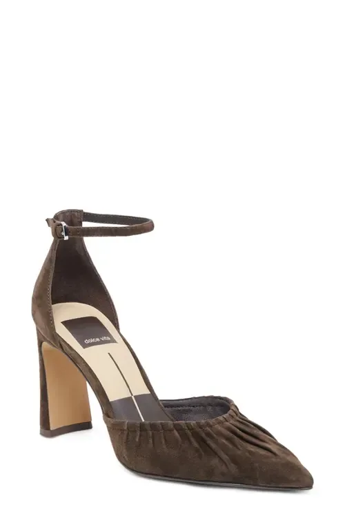 Kylo Ankle Strap Pump in Espresso Suede by Dolce Vita