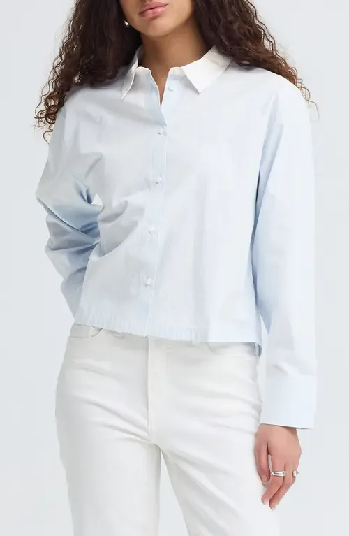 Split Hem Crop Cotton Button-Up Shirt by ICHI