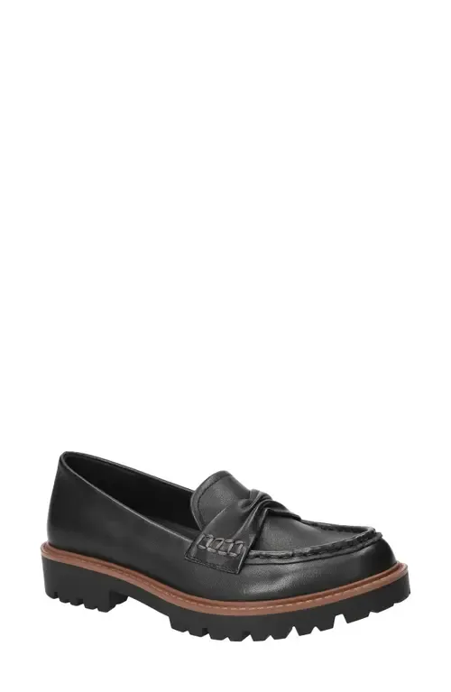 Avalon Lug Sole Loafer in Black Leather
