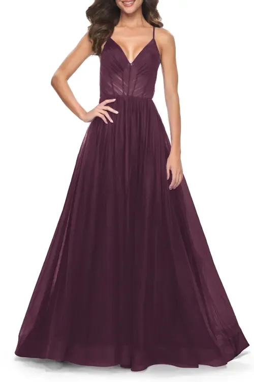 A-Line Prom Dress with Illusion Ruched Bodice by La Femme