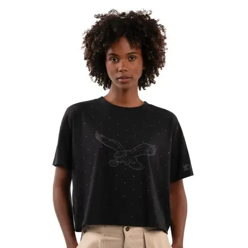 Starter Black Philadelphia Eagles Rhinestone Sprinkle Boxy Cropped T-Shirt by STARTER