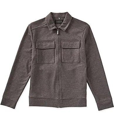 Knit Stretch Long Sleeve Shirt Jacket by Perry Ellis