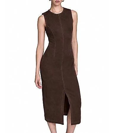 Sleeveless Suede Midi Sheath Dress