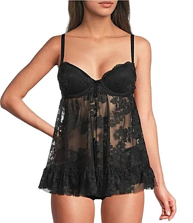 Molded Cup Stretch Lace Babydoll by Cinema Etoile