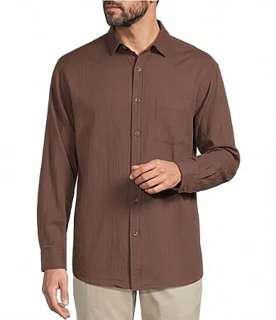 Herringbone Textured Solid Sport Shirt by Roundtree & Yorke