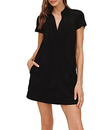 Short Sleeve Faux Suede Shirt Dress by Bella Dahl