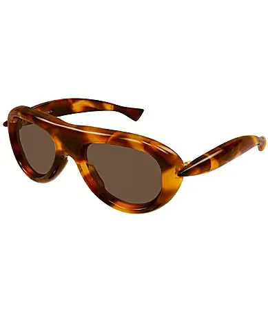 BV1483S 54mm Round Sunglasses - Shiny Macro Squared Spotted Havana by Bottega Veneta