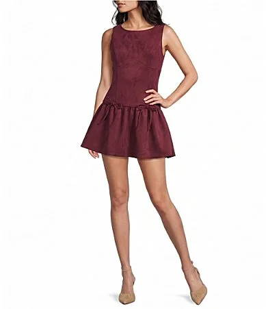 Suede Bow Detail Drop Waist Dress by Dear Moon