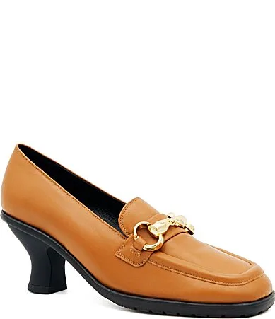 Bacchetta Leather Bit Buckle Loafer Pumps by Amalfi
