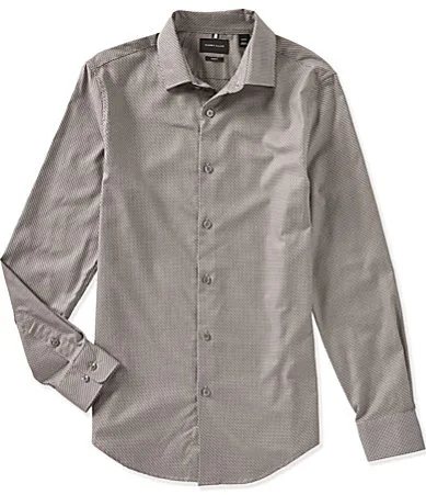 Small Chevron Print Long Sleeve Woven Shirt by Perry Ellis