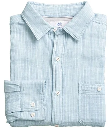 Southern Tide Windward Heather Double Cloth Stripe Long Sleeve Woven Shirt by Tide