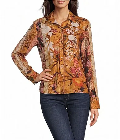 Woven Mix Print Point Collar Long Sleeve Shirt by Tru Luxe Jeans