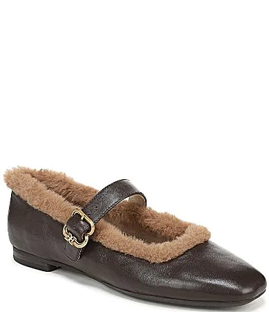 Michaela Leather Faux Fur Mary Jane Flats by Sam Edelman
