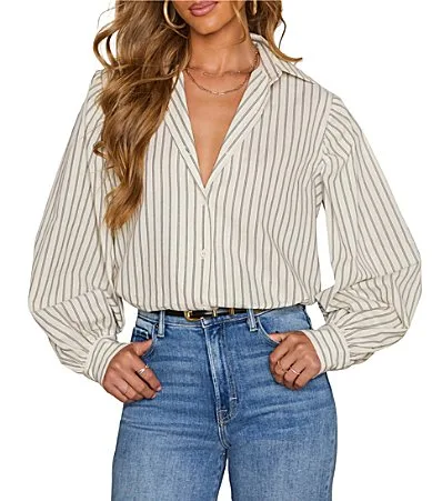 Striped Long Sleeve Button Down Top by Vici Collection