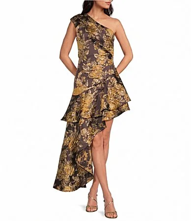 Isisa Asymmetric Floral Jacquard Maxi Dress by Elliatt