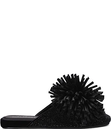 Pom Velvet Crystal Embellished Ornament Flat Mule Sandals by Kurt Geiger