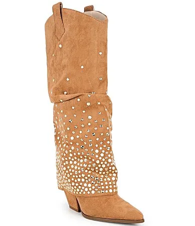 Amiah Rhinestone Fold Over Western Boots