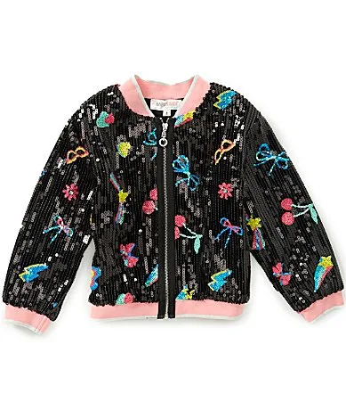 Long-Sleeve Iconic Sequin-Embellished-Patterned Bomber Jacket by Sara Sara