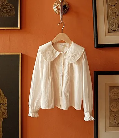 Edgehill Collection x Kristin Ellen Hockman Embroidered Collar Delphine Blouse by Edgehill Collection