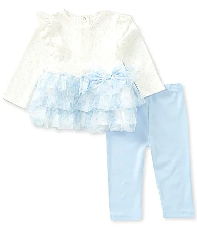 Long Sleeve Solid Bodice Floral Tutu-Skirted Dress & Leggings Set by Little Me
