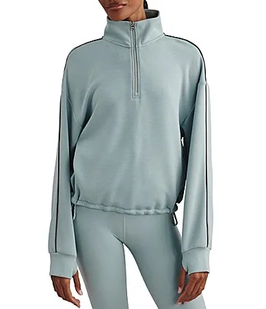 Sian Piped Half Zip Mock Neck Long Sleeve Sweatshirt