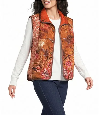 Woven Quilted Print Stand Collar Sleeveless Vest by Tru Luxe Jeans