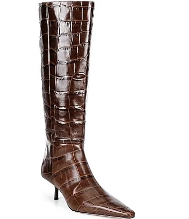 Lance Crocodile Embossed Leather Low Heel Boots by Antonio Melani