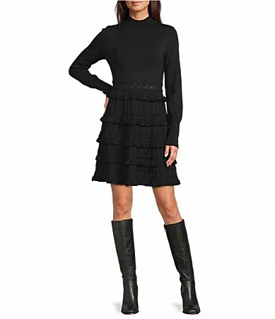 Muse by Marchesa Calla Mini Ruffle Long Sleeve Dress by Marchesa