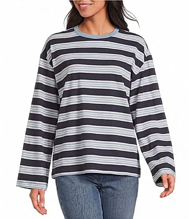Retro Knit Organic Cotton Striped Crewneck Long Sleeve Tee Shirt by Faherty