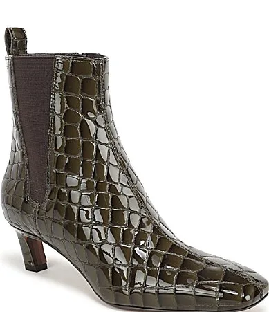 Peony Crocodile Embossed Patent Leather Chelsea Dress Booties by Sam Edelman