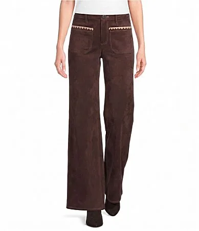 Coordinating Mid Rise Wide Leg Faux Suede Pants by Nurture