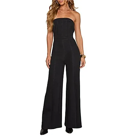 Denim Sleeveless Flare Leg Jumpsuit by Vici Collection