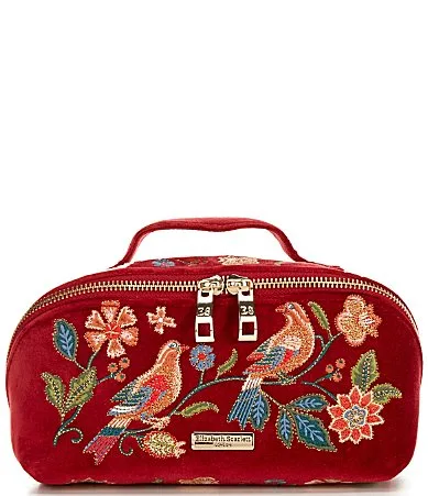 Botanical Birds Velvet Open Flat Makeup Bag by Elizabeth Scarlett