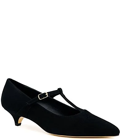 Acciao Suede T-Strap Kitten Heel Pumps by Amalfi