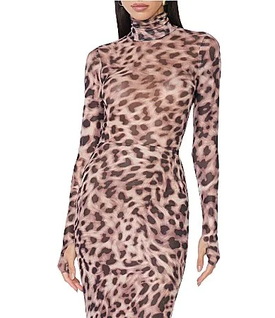 Zadie Leopard Printed Turtleneck Long Sleeve Coordinating Mesh Top by Afrm