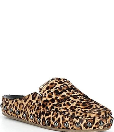 Melodee Leopard Print Calf Hair Studded Penny Loafer Mules by Donald Pliner