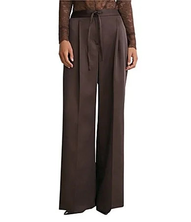 Ellen Satin Wide-Leg Trouser Pants