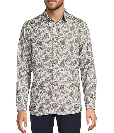 The Heritage Standard Collection Albini Long Sleeve Paisley Spread Collar Coat Front Sport Shirt