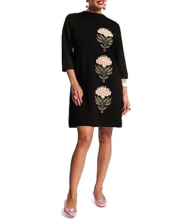 Annie Heirloom Floral Embroidered Mock Neck 34 Sleeve Dress by Frances Valentine