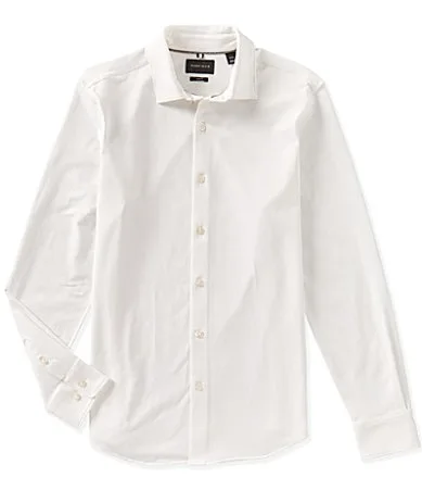 Solid Long Sleeve Woven Shirt by Perry Ellis
