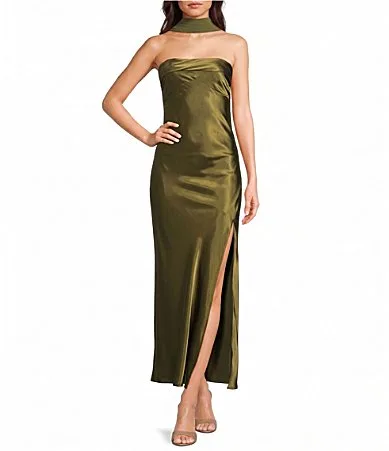 Satin Strapless Scarf Maxi Dress by Allison & Kelly