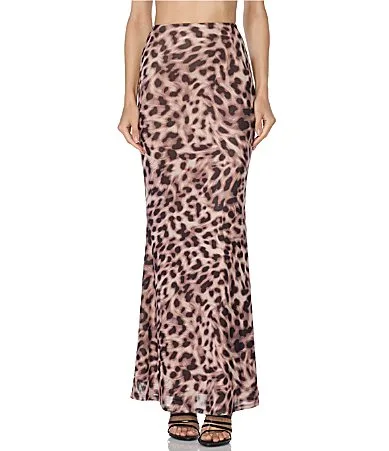 Teagan Leopard Printed Mesh Coordinating Mermaid Maxi Skirt by Afrm