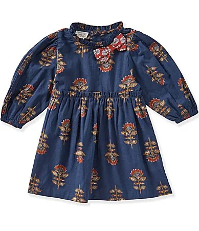 Long Sleeve Bow Accented Floral Print Dress by Mud Pie