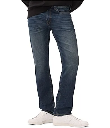 Straight Six Dark Crinkled and Sanded Wash Jeans